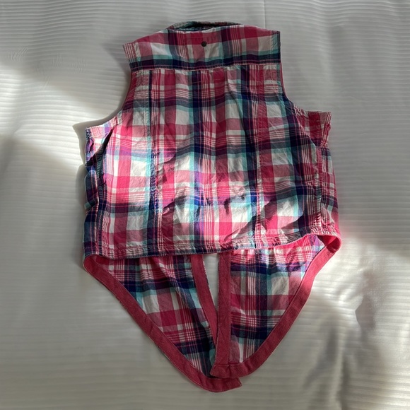 Super cute NWT Superdry cowgirl pink flannel sleeveless shirt, size medium - Picture 6 of 6